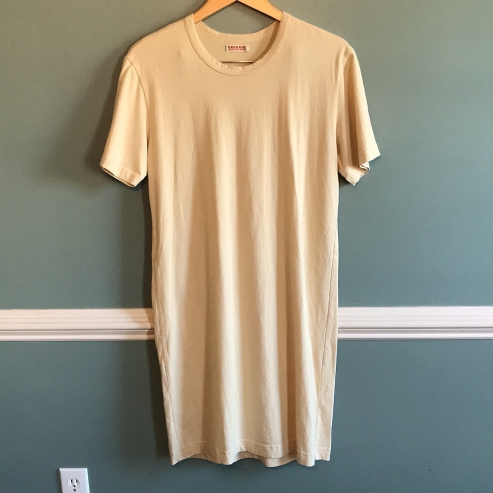 Organic John Patrick Women’s Short Sleeve Cotton Knit Tee Shirt Dress Cream  SzM